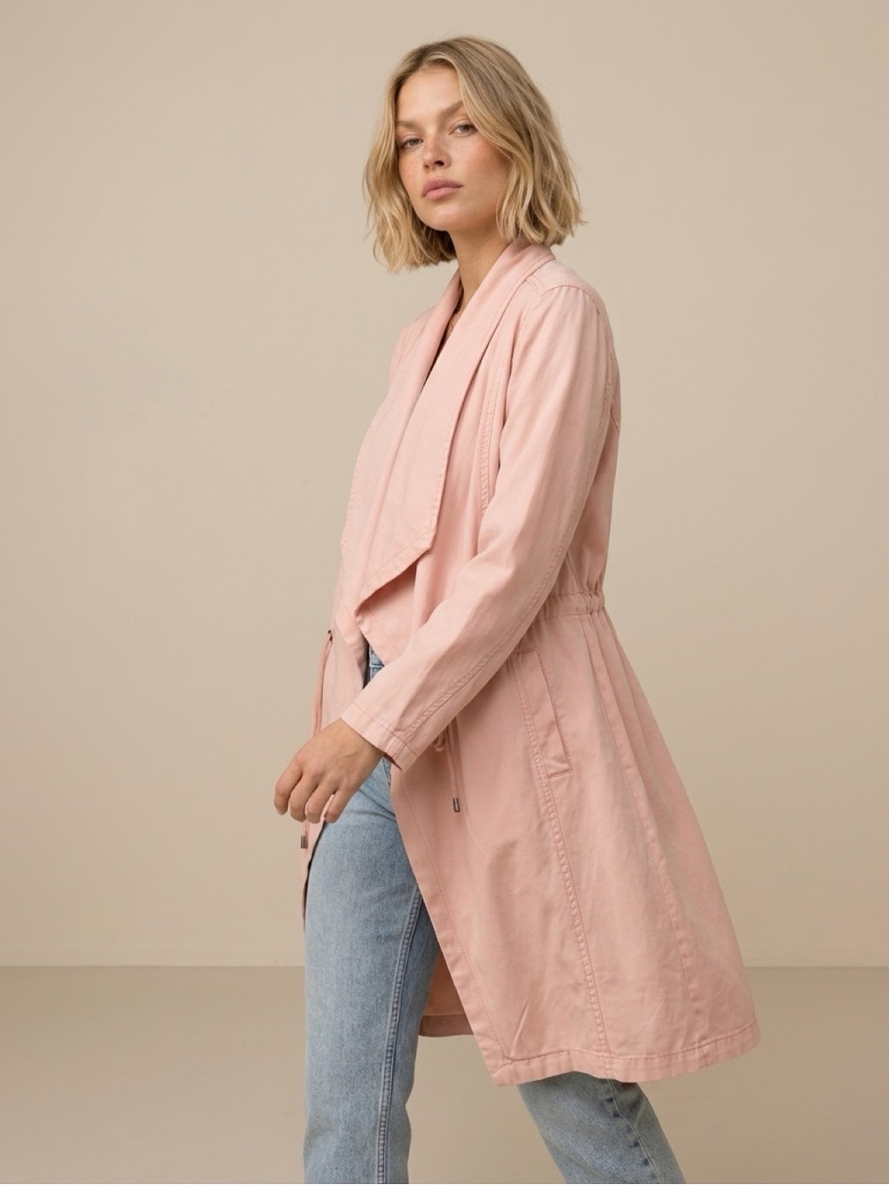 Max Jeans Pale Pink Draped Trench Coat - Picture 3 of 10